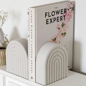 Decorative Concrete Bookends for Heavy Books – Stylish Set of 2, Ideal for Any Bookshelf – Aesthetic Book Holder/Stopper with Anti-Slip Pads for Chic Home, Office, or Library Decor