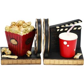 Decorative Bookends Novelty Movie Reel Clapperboard with Popcorn Soft Drinks Book Ends Heavy Duty Book Stopper Directors Artist Gift for Shelves Home Office Art Decor