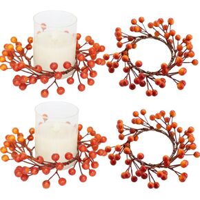 2 PCS شمعة الوطنية حلقات الزهور المخلوط أبيض وبحرية التوت الأزرق و Pip Berry Candle Ring Ring ، زخارف 4 يوليو لجدول شمعة عمود مركزية (Blue)