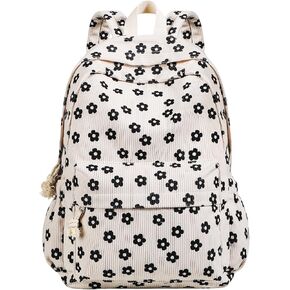 School Backpack for Teens Girls, Women 15.6 Inch Laptop Bags, Cute Corduroy Backpack, School Supplies for Teens Girls Students (Black Floral