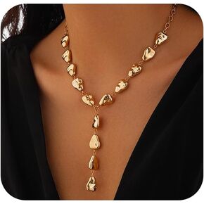 Baroque Gold Geometric Teardrop Lariat Necklace for Women Vintage Irregular Waterdrop Statement Y Necklaces Silver Fashion Costume Toggle Jewelry Gifts
