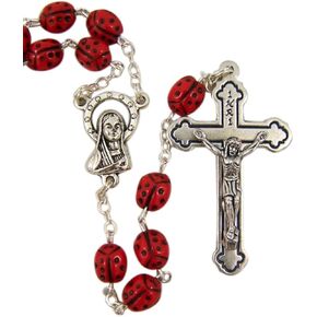 Acrylic Ladybug Prayer Bead Rosary with Madonna Centerpiece, 18 Inch
