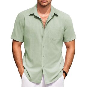 COOFANDY Mens Short Sleeve Button Down Shirts 100% Cotton Beach Style Textured Shirts