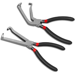 2Pcs Electrical Disconnect Pliers, Automotive Tools Electrical Connector Pliers, Line Petrol Clip Pipe Plier, Hose Disconnect Tools for Push Tab Style Plugs (Straight head+bend)