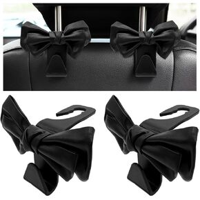 2 PCS Car Seat Headrest Hook, Cute Bow Purse and Bag Holder Hanger Storage Hooks for Car Seat, Vehicle Backseat Organizer Hooks for Handbag Grocery Bag Cloths, Car Accessories (White)
