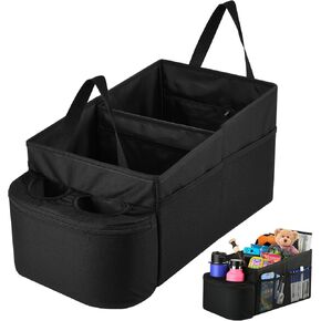 Homakover Backseat Car Organizer with Cup Holders, Passenger Seat Organizer, Car Caddy Organizer with Divider for Front, Back, Passenger Seats, Truck, Road Trip, Black (Black)