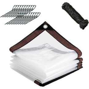 WOVTE 10x12 FT Clear Tarp Heavy Duty Waterproof, Clear Tarps with Grommets, Clear Plastic Tarp with Reinforced Edge for Patio, Garden, Greenhouse, Chicken Coop-Transparent Tarpulin