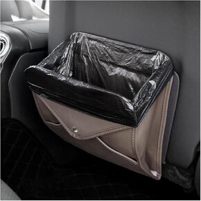 BELOMI Car Trash Can, Leather Foldable Vehicle Seat Hanging Dustbin Container, Multi-Function Automotive Interior Garbage Storage Organizer Holder Bag Accessories, Universal Fit (Black)