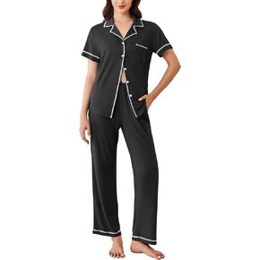 Ekouaer Button Up Pajamas for Women Short Sleeve with Long Pants Two-Piece Sleepwear Soft Pjs Set