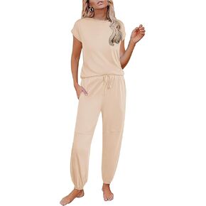 Ekouaer Pajamas for women 2 Piece Lounge Set Cap Sleeve Sleepwear Joggers Pants Pjs with Pockets S-XXL