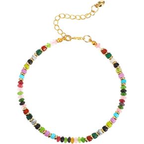 1pc الحجر الطبيعي من الكرات المذهلة للنساء ، Boho Beded Colelet Bracelet 4mm مصنوعة يدويًا من Anclet ، ومجوهرات القدم الصيفية المقاومة للماء مع العقيق الكليسيون في الفيروز العقيق