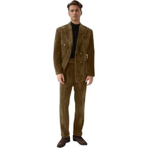 Men Suit Slim Fit Corduroy Blazer Suits Set for Mens 2 Piece Formal Tuxedo for Party Prom Evening Dinner Outfits Jacket Pant