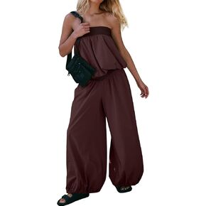 ythomm Womens Summer مجموعات 2 قطعة العطلات الفقاعة قمم أنبوب قمم واسعة الساق على شاطئ الساق مع مجموعات صالة السفر الجيوب