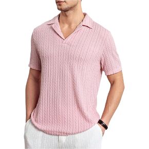 OYOANGLE Men's Rib Knit Golf Tennis Shirts Textured Lapel Neck Short Sleeve Loose Casual Vacation Tee Tops