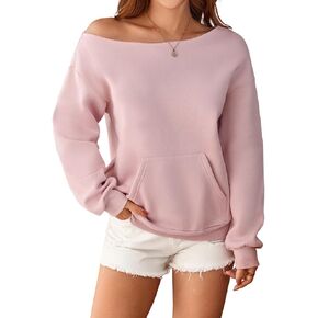 Women's Off The Shoulder Sweatshirts Tops Long Sleeve Pullover Tops Trendy Comfy Fall Outfits in Kuwait