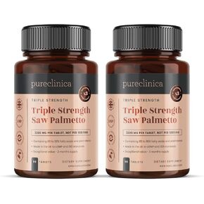 PURECLINICA HIGH POTANCY SAW PALLETTO 3200MG × 180 أقراص (2 زجاجات من 90)- 6 أشهر إمدادات- 95 ٪ من الأحماض الدهنية- حتى 10 × أقوى
