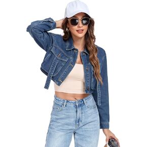 Anienaya Women's Cropped Denim Jacket Washed Cropped Y2K Cargo Short Jean Jacket with Pockets