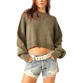 Free People Womens Easy Street Crop Pullover Dried Basil Large