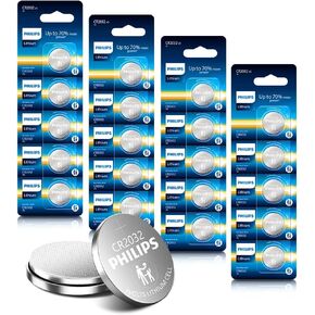 PHILIPS CR2032 Battery 20 Pack, 3v Lithium Coin Cell Battery Long-Lasting CR 2032 Batteries10-Year Shelf Life