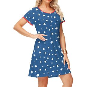 Deerose Women 4th of July Dress American Flag Patriotic Short Sleeve Dress with Pockets