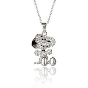 Peanuts Snoopy Necklace for Women Official License, 18" Silver Flash-Plated Necklace with 3D Pave Snoopy Pendant, Snoopy Gift