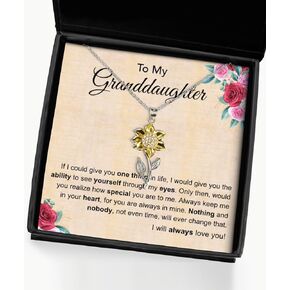 To My Granddaughter Sunflower Pendant Necklace, Inspirational Gifts from Grandmother, Birthday & Christmas Gifts for Granddaughter