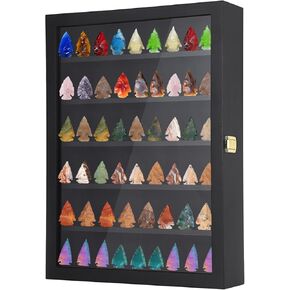 Arrowhead Display Case Rock Display Cabinet Black Arrowhead Shadow Box with Removable Shelves Wall Mount Arrowhead Collection Cabinet for Agate Crystal Stone Military Challenge Coin