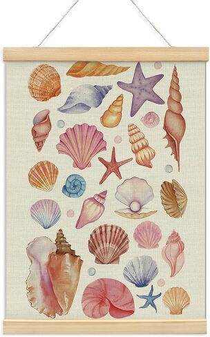 Nazauk Pink Coastal Seashell Wall Art Poster Frame ، ديكور جدار الصدف ، ديكور غرفة الشاطئ Preppy ، ديكور وردي لغرفة الفتيات في سن المراهقة ، 12x16 بوصة in Kuwait