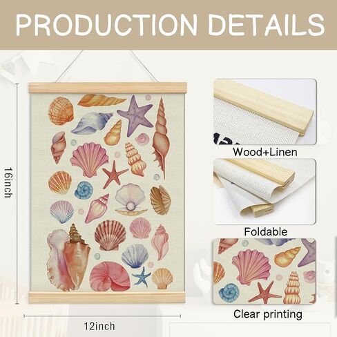 Nazauk Pink Coastal Seashell Wall Art Poster Frame ، ديكور جدار الصدف ، ديكور غرفة الشاطئ Preppy ، ديكور وردي لغرفة الفتيات في سن المراهقة ، 12x16 بوصة in Kuwait