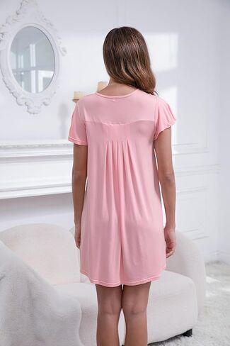 Nightgowns for Women Soft Sleep Shirt Flare Short Sleeve Sleepwear Pleated Loungewear in Saudi Arabia