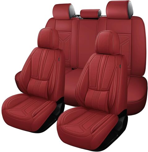 otoez 5Pcs Car Seat Covers Full Set Breatheable and Waterproof Nappa Leather Seat Cover Full Coverage, Universal Automotive Seat Protector for Car Seden SUV Front and Rear Seat Cushion, Red in Kuwait