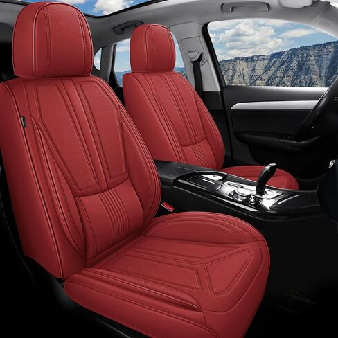 otoez 5Pcs Car Seat Covers Full Set Breatheable and Waterproof Nappa Leather Seat Cover Full Coverage, Universal Automotive Seat Protector for Car Seden SUV Front and Rear Seat Cushion, Red in Kuwait