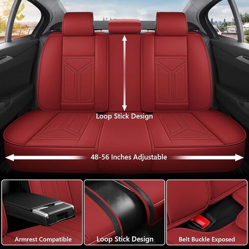 otoez 5Pcs Car Seat Covers Full Set Breatheable and Waterproof Nappa Leather Seat Cover Full Coverage, Universal Automotive Seat Protector for Car Seden SUV Front and Rear Seat Cushion, Red in Kuwait