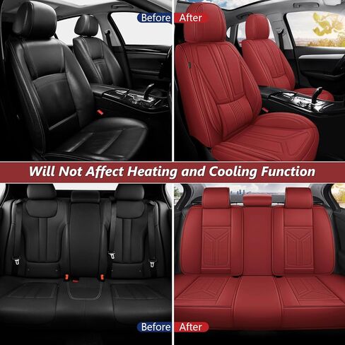 otoez 5Pcs Car Seat Covers Full Set Breatheable and Waterproof Nappa Leather Seat Cover Full Coverage, Universal Automotive Seat Protector for Car Seden SUV Front and Rear Seat Cushion, Red in Kuwait