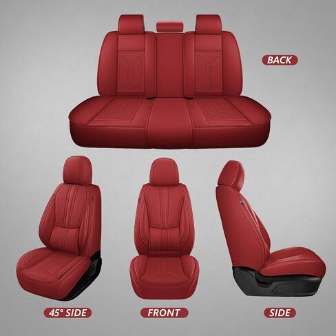 otoez 5Pcs Car Seat Covers Full Set Breatheable and Waterproof Nappa Leather Seat Cover Full Coverage, Universal Automotive Seat Protector for Car Seden SUV Front and Rear Seat Cushion, Red in Kuwait
