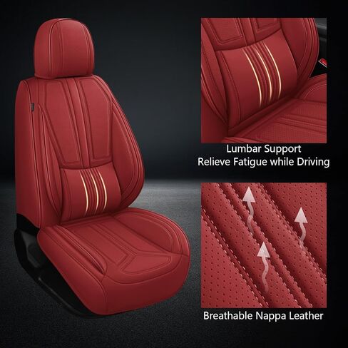 otoez 5Pcs Car Seat Covers Full Set Breatheable and Waterproof Nappa Leather Seat Cover Full Coverage, Universal Automotive Seat Protector for Car Seden SUV Front and Rear Seat Cushion, Red in Kuwait