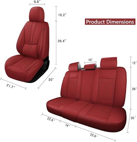 otoez 5Pcs Car Seat Covers Full Set Breatheable and Waterproof Nappa Leather Seat Cover Full Coverage, Universal Automotive Seat Protector for Car Seden SUV Front and Rear Seat Cushion, Red in Kuwait