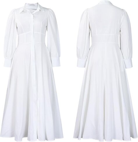 Famnbro Womens Shirt Dress 1950s Long Sleeve Swing Pleated Elegant Casual Church Work Business Dresses in Saudi Arabia