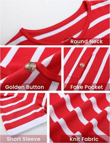 Omoone Womens Striped Cardigan Sweater Short Sleeve Lightweight Summer Button Down Cropped Knit Tops in Kuwait