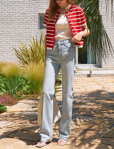 Omoone Womens Striped Cardigan Sweater Short Sleeve Lightweight Summer Button Down Cropped Knit Tops in Kuwait