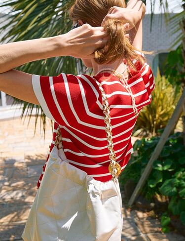 Omoone Womens Striped Cardigan Sweater Short Sleeve Lightweight Summer Button Down Cropped Knit Tops in Kuwait