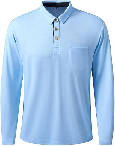 Mens Outdoor Long Sleeve Casual T-Shirt Solid Color Fashion Slim Button Golf Polo Shirt in Saudi Arabia