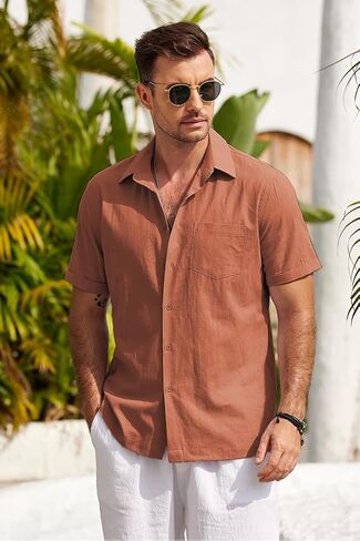 COOFANDY Mens Short Sleeve Button Down Shirts 100% Cotton Beach Style Textured Shirts in Saudi Arabia