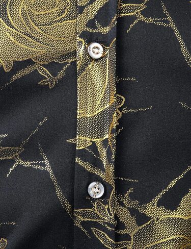 ZEROYAA Mens Hipster 3D Golden Rose Floral Printed Slim Fit Long Sleeve Button Down Dress Shirts in Saudi Arabia