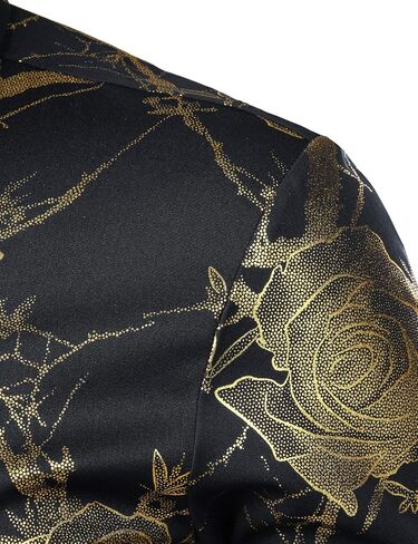 ZEROYAA Mens Hipster 3D Golden Rose Floral Printed Slim Fit Long Sleeve Button Down Dress Shirts in Saudi Arabia
