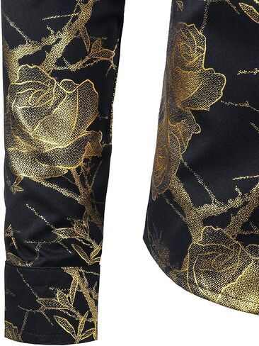 ZEROYAA Mens Hipster 3D Golden Rose Floral Printed Slim Fit Long Sleeve Button Down Dress Shirts in Saudi Arabia