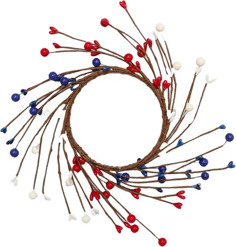 2 PCS شمعة الوطنية حلقات الزهور المخلوط أبيض وبحرية التوت الأزرق و Pip Berry Candle Ring Ring ، زخارف 4 يوليو لجدول شمعة عمود مركزية (Blue) in Kuwait