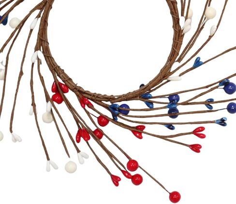 2 PCS شمعة الوطنية حلقات الزهور المخلوط أبيض وبحرية التوت الأزرق و Pip Berry Candle Ring Ring ، زخارف 4 يوليو لجدول شمعة عمود مركزية (Blue) in Kuwait