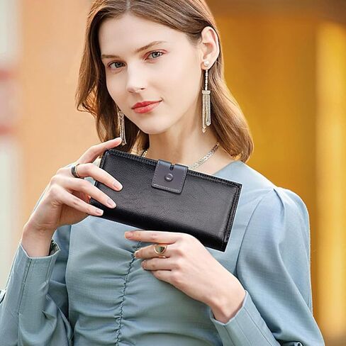 Wallet for Women RFID Blocking Leather Purses Credit Card Holder Ladies Bifold Large Capacity Long Purse in Saudi Arabia