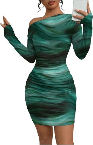 SOLY HUX Women's Sexy Off the Cooder Bodycon Mini Tie Tie Dye Long Long Ruched Dresses Dresses Dresses in Saudi Arabia